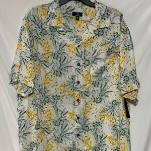 George Mens Hawaiian Pineapple XL (46-48)Camp Shirt Button-Up 100% Rayon NWT